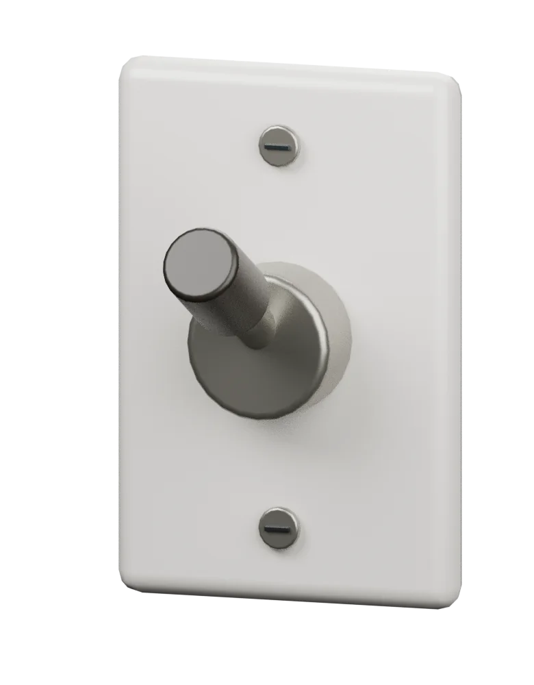 Model preview. Lever Switch, active pose. Fixed housings stay separate from moving controls.