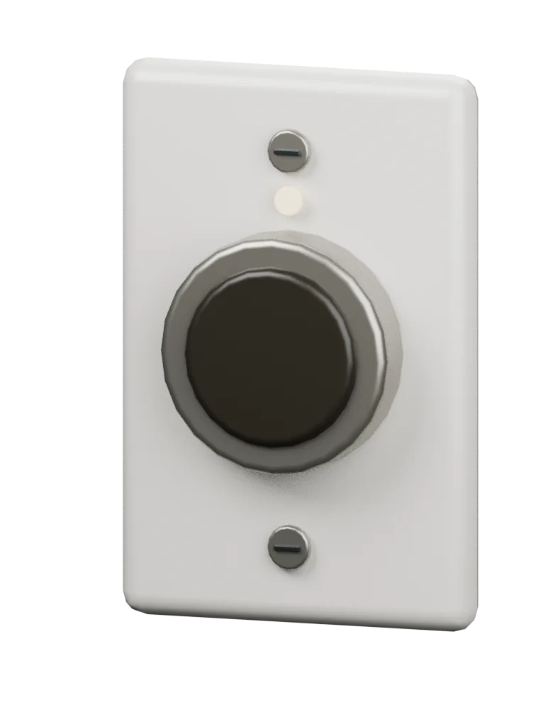 Model preview. Push Button, active pose. Fixed housings stay separate from moving controls.