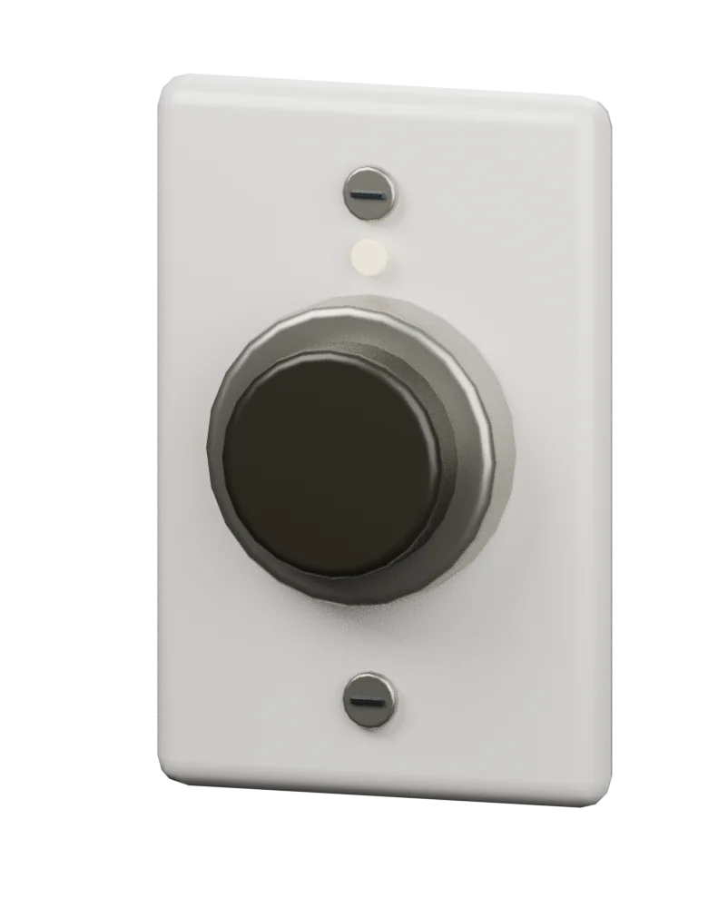 Model preview. Push Button, rest pose. Fixed housings stay separate from moving controls.