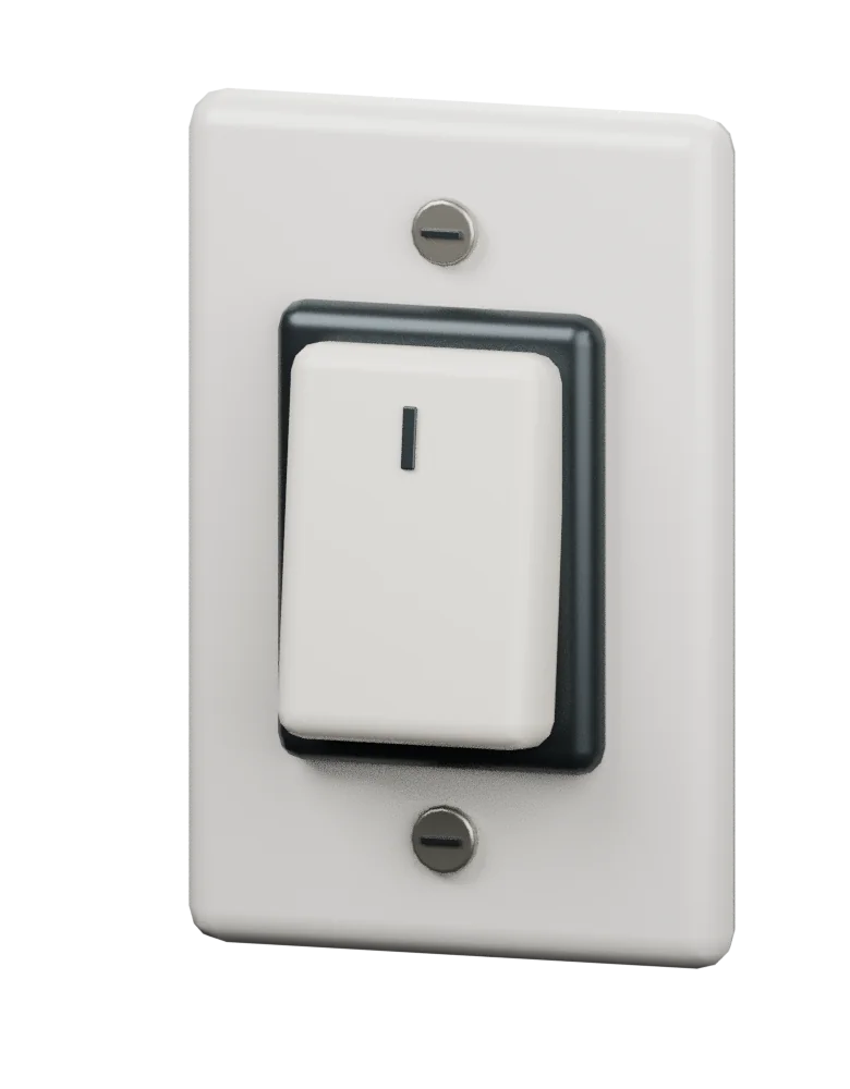 Model preview. Rocker Switch, active pose. Fixed housings stay separate from moving controls.