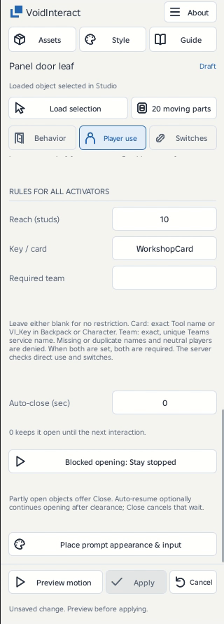 Key / card and Required team are separate conditions. A matching card in Backpack or Character is accepted. It does not need to be held.